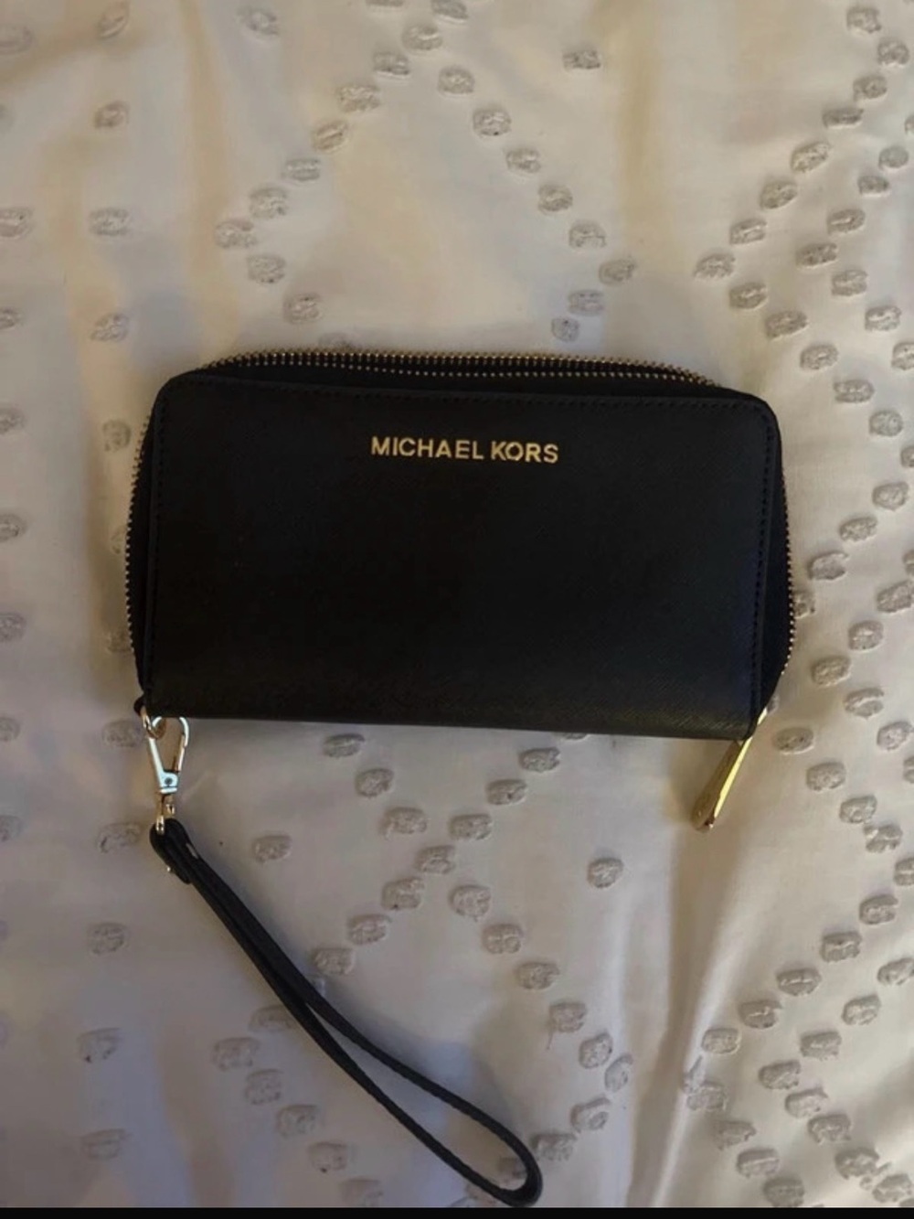 Michael Kors Black and Gold Saffiano Wristlet Wallet